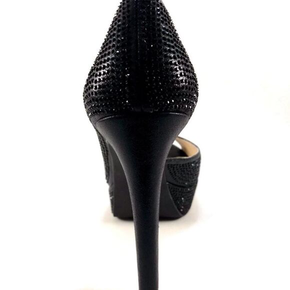 ♥️ Jessica Simpson Black Rhinestone Peep-Toe d’Orsay Pumps - Picture 10 of 13